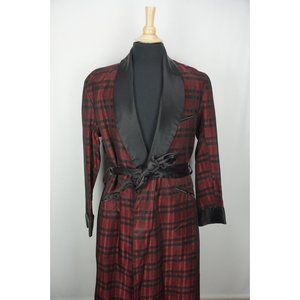 Roytex Red Black Tartan Plaid Mens Belted Shawl Smoking Robe One Size